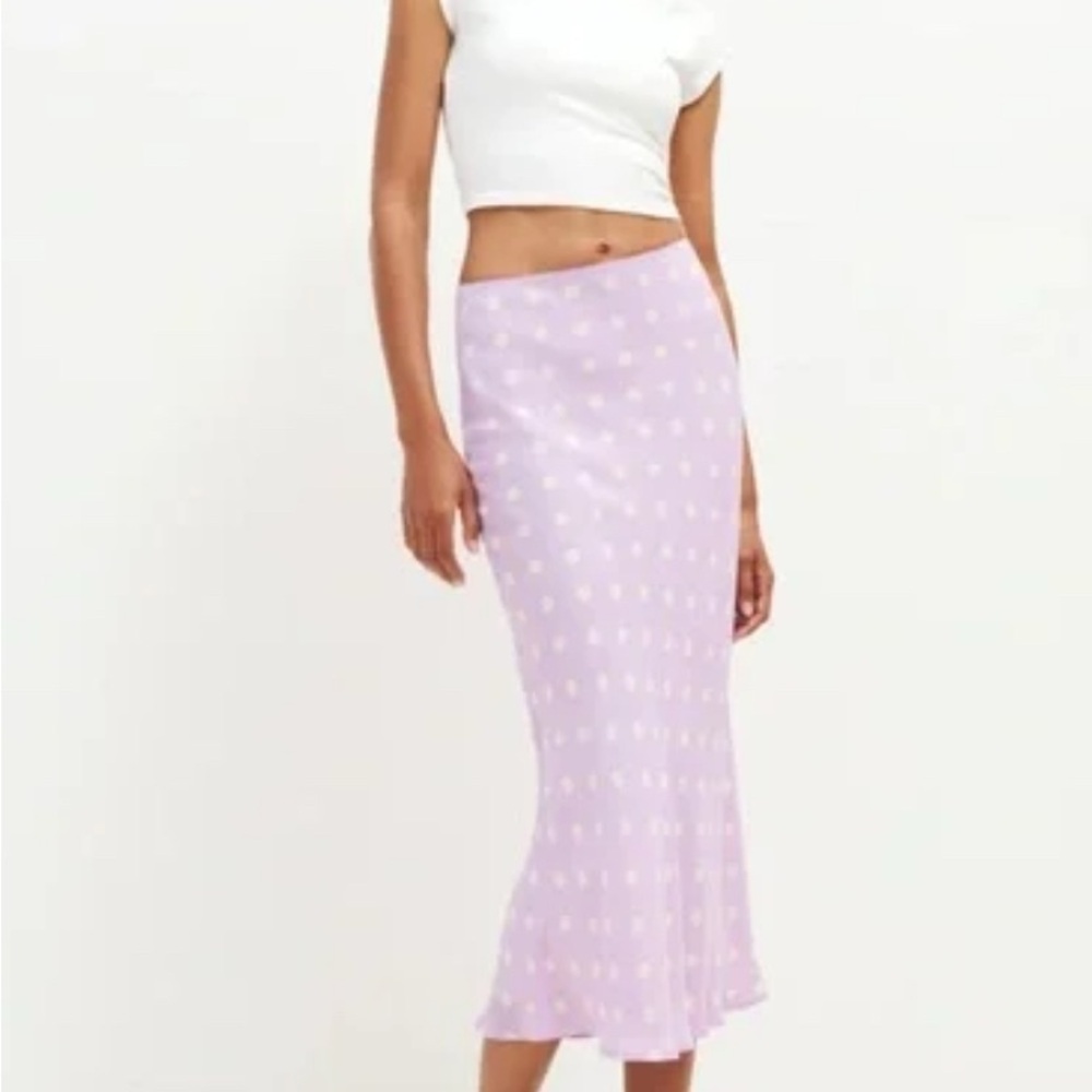 Reformation Lilac Polka Dot Midi Skirt